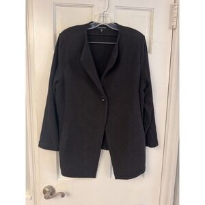 Eileen Fisher Waterfall Front Blazer Jacket Sz XL Black Textured Knit Minimalist